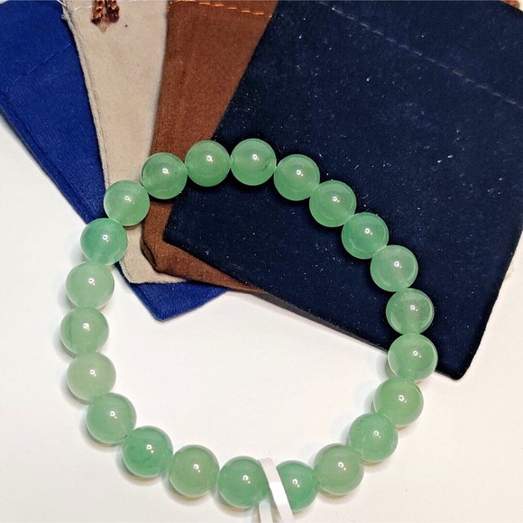 GREEN AVENTURINE STRETCHY ROUND 8mm BRACELET NAT. STONE w/ FREE FELT POUCH-B809 - Picture 6 of 14